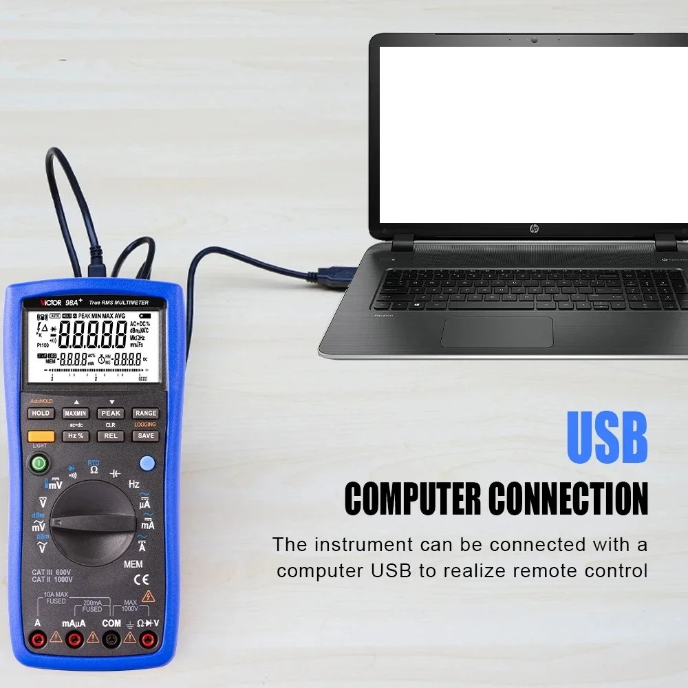 Multimetr 98A TRUE RMS 22000 zliczeń RTD PT100 Tester termopary Nowość w podświetlenie LCD Przenośny amperomierz USB AC/DC Woltomierz Ohm