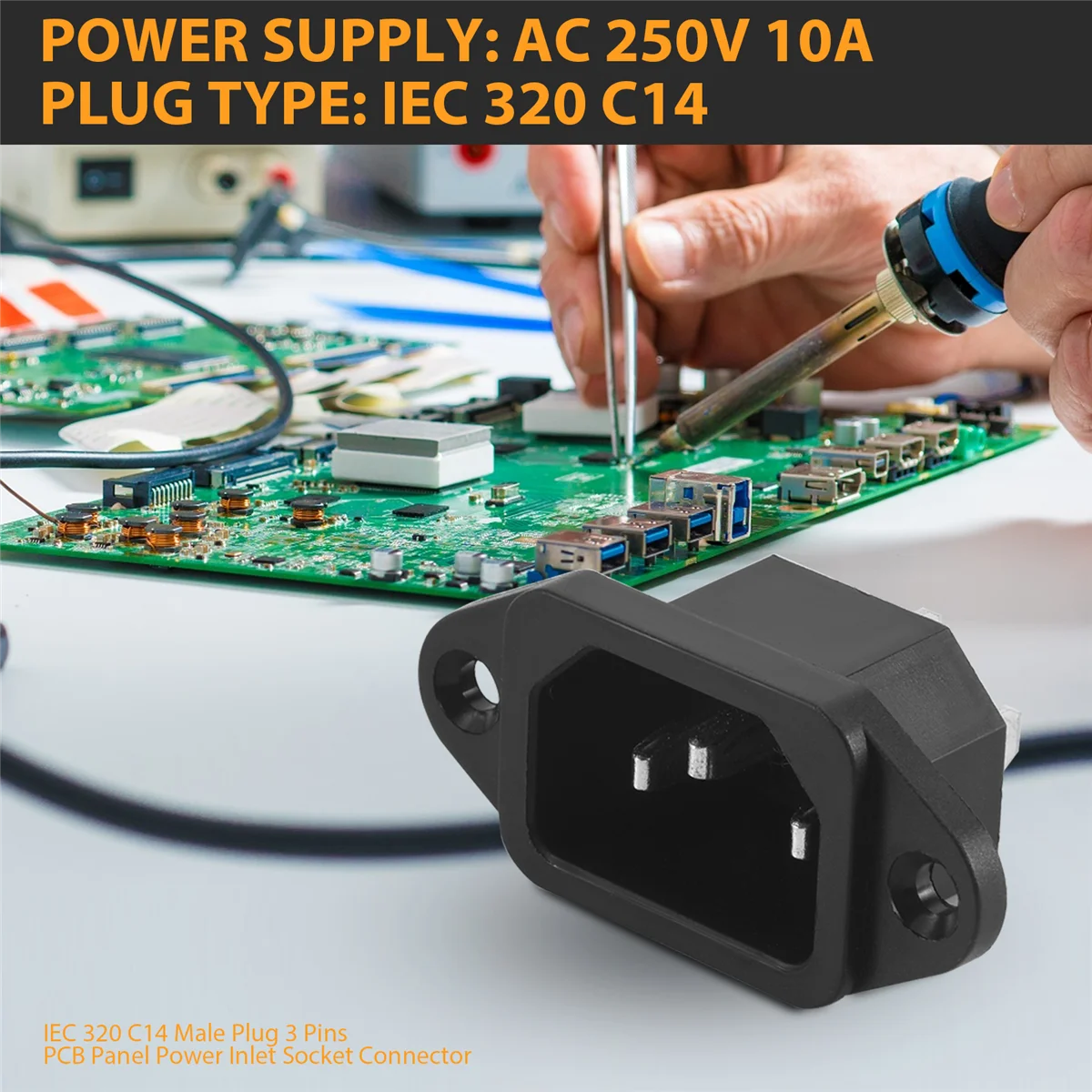 ข้อเสนอสุดพิเศษ IEC 320 C14 ปลั๊กตัวผู้ 3 พินแผง PCB ช่องต่อปลั๊กไฟ