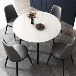 Modern Round Kitchen Dining Table Marble Top 80cm Diameter Linving Dining Room Restaurant Island Table for 4 Seat