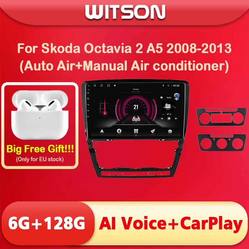 WITSON 9 inch BIG SCREEN Android AI VOICE Car radio For Skoda Octavia 2 A5 2008-2013 (Auto Air+Manual Air conditioner)