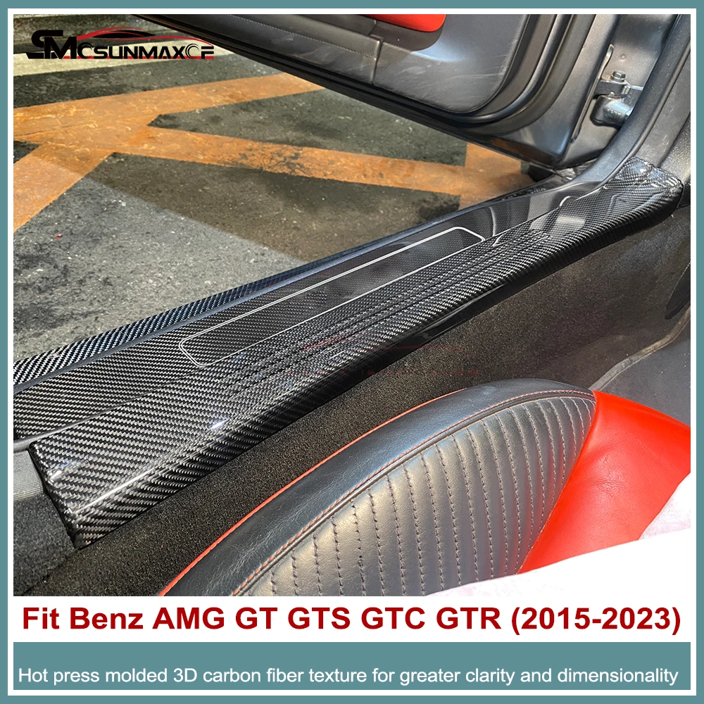 For Benz AMG GT GTS GTC GTR 2015-2023 Dry Real Carbon Fiber Door Sill Scuff Plate Threshold Protector Trim Interior Decoration