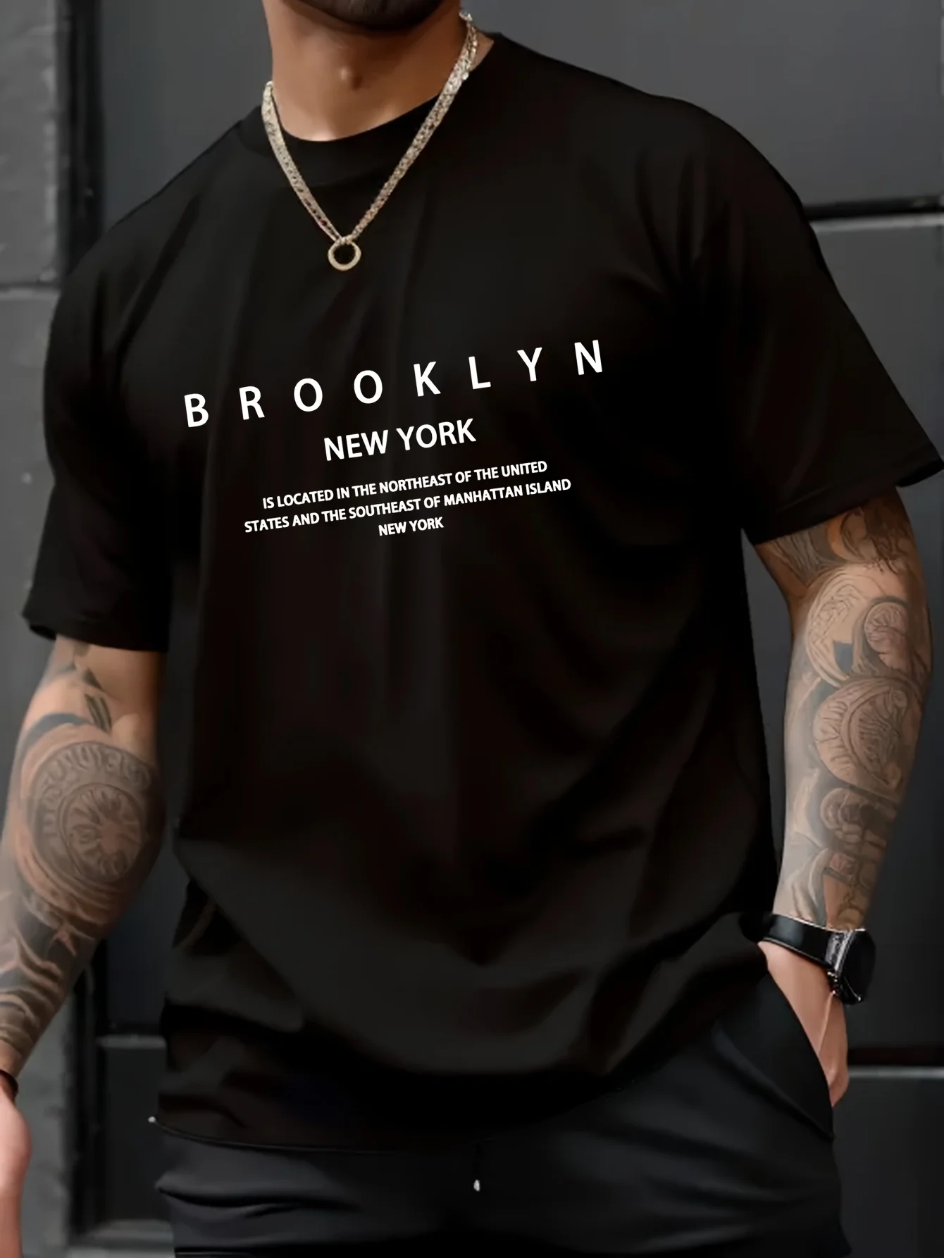 Summer men\'s 100% pure cotton casual loose plus size Brooklyn print comfortable sports round neck short sleeved T-shirt top