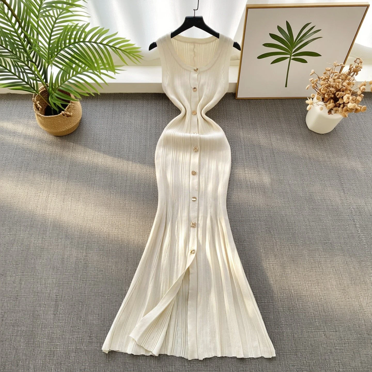 

Модное люксовое трикотажное платье макси без рукавов от бренда YuooMuoo, женское облегающее эластичное платье с разрезом на бедре для вечеринок