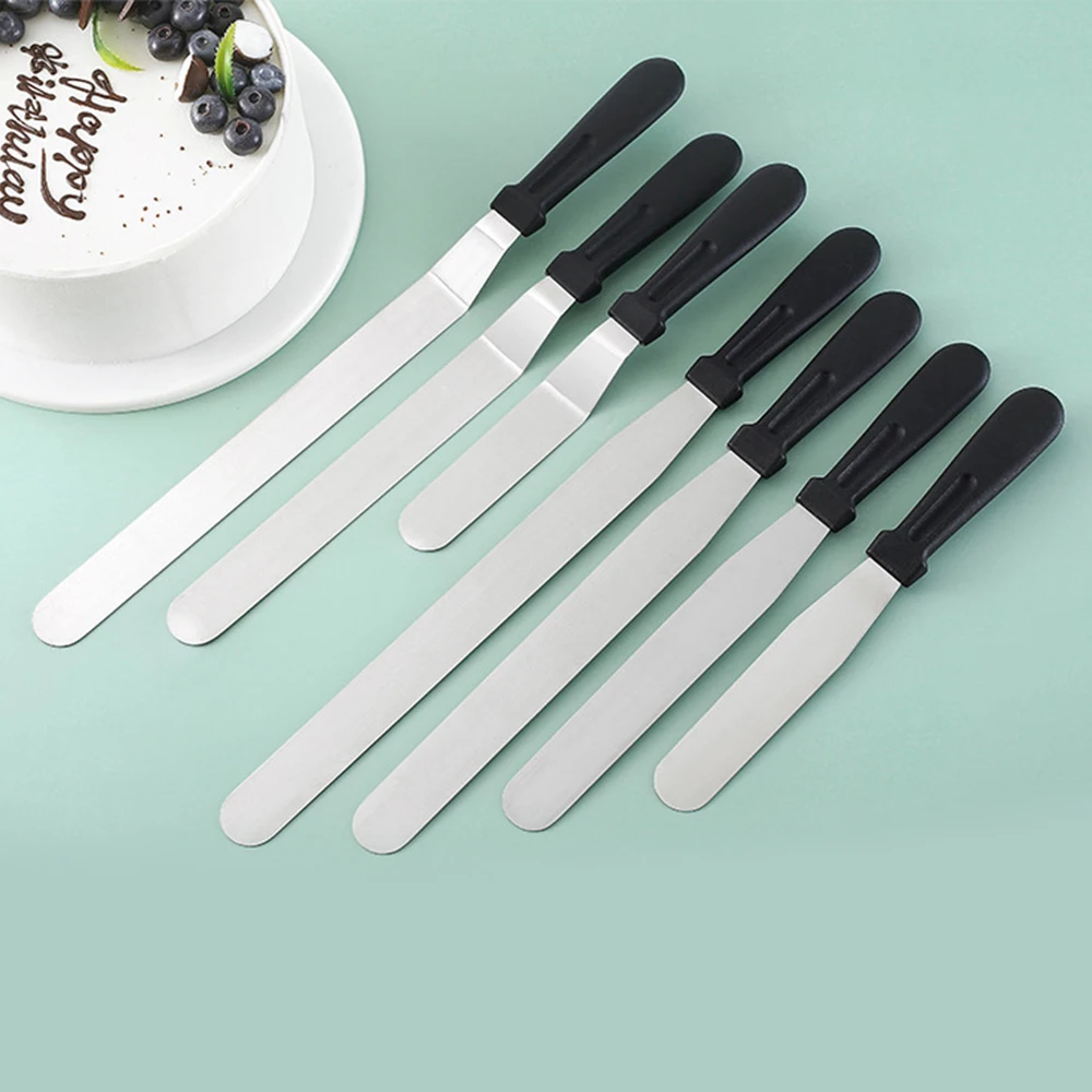 1PC Stainless Steel Cake Scraper 6/8/10/12 inch Plastic Handle Straight Curved Cream Spatula Baking Cake Cutter