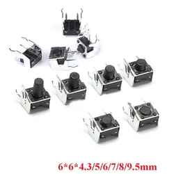 10Pcs 6x6 PCB Momentary Tactile Tact Push Button 4-Pin Self-reset Switch Right Angle With stent 6*6*4.3/4.5/5/6/7/7.5/8/9/10mm