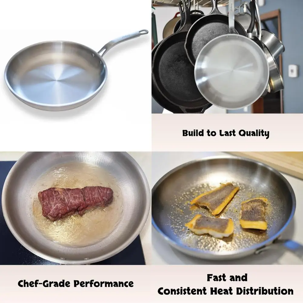 

12-дюймовая сковорода из нержавеющей стали — 5-слойная конструкция, индукционная, сковорода с крутой ручкой для приготовления пищи