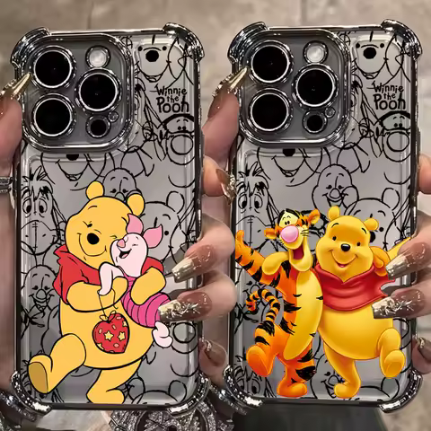 Lovely Winnie The Pooh Piglet Plating Phone Case For Samsung S26 S25 S24 S23 S22 S21 FE Edge Plus Ultra 4G 5G Anti Fall Airbag
