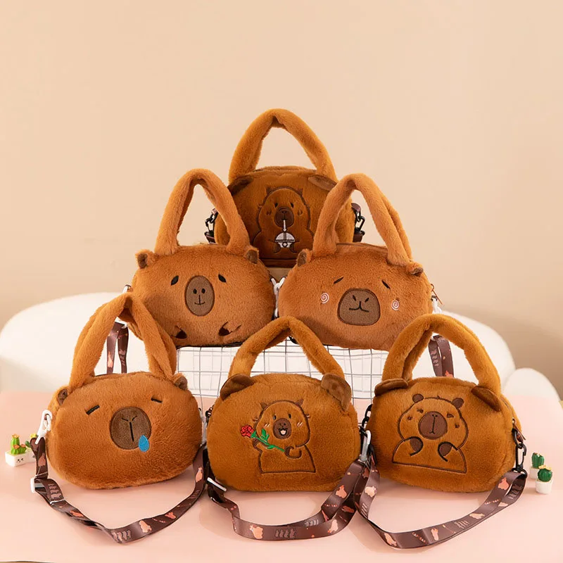 حقيبة ظهر كابيبارا القطيفة ذات سعة كبيرة وقابلة للتحويل، حقيبة كروس كرتونية محشوة على شكل حيوانات، هدية عيد ميلاد للأطفال والبنات