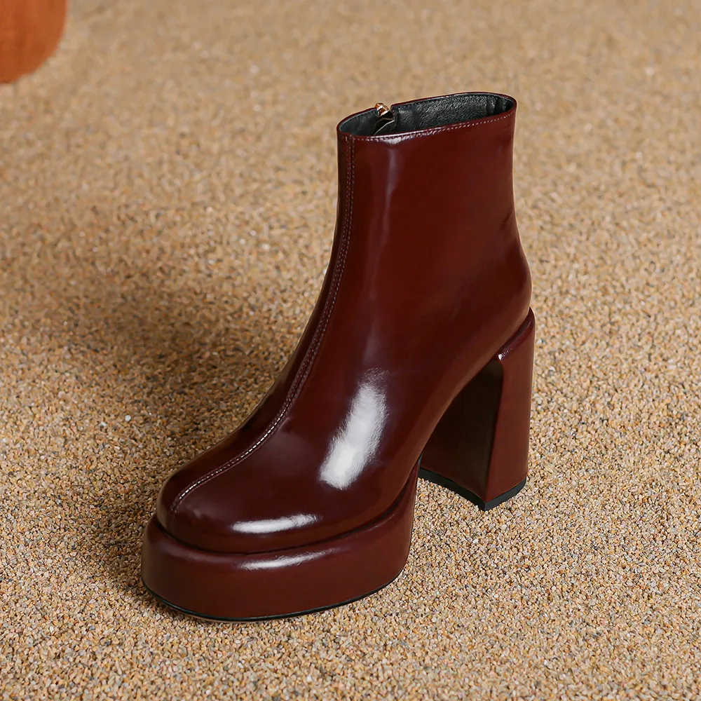 MILI-MIYA Fashion Platform Women Cow Leather Ankle Boots Round Toe Super High Thick Heels Solid Color Plus Size 34-40 Handmade