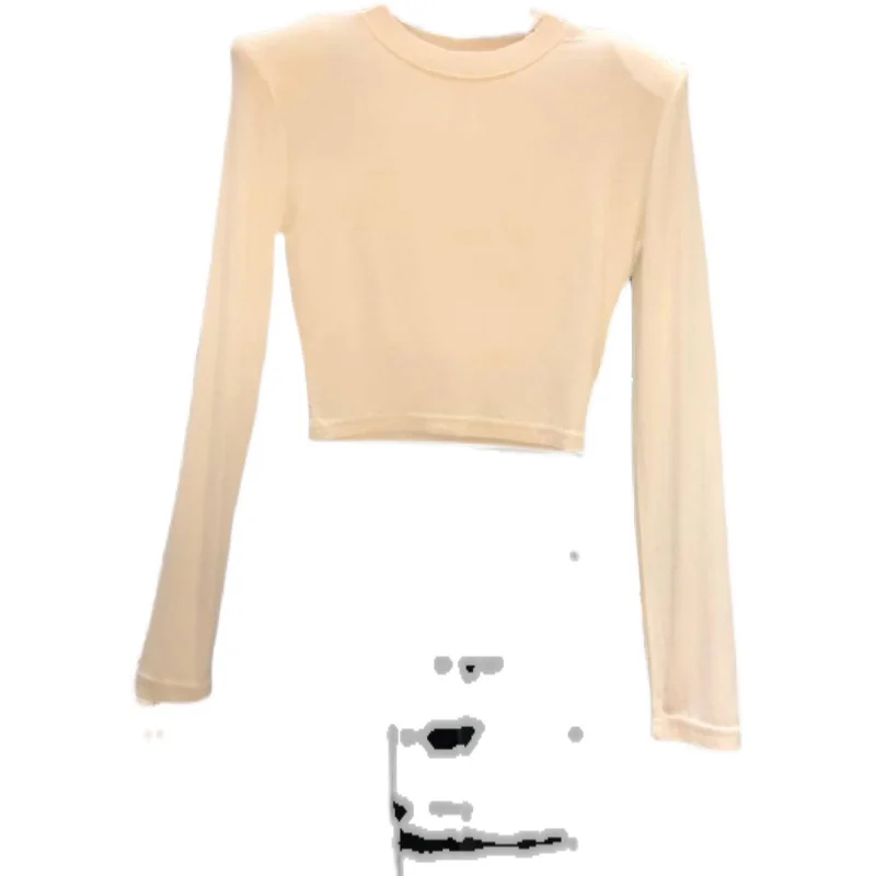 Slim Fit Long Sve Base irt oulder Pad Women's Inner Wear T-irt Dongda Gate Spring Autumn High Waist Thinming Pure Color