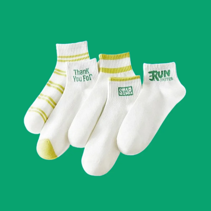 

5/10 Pairs New Small Fresh Sports Style All-match Milky White College Style Socks High Quality Green Autumn Short Casual Socks