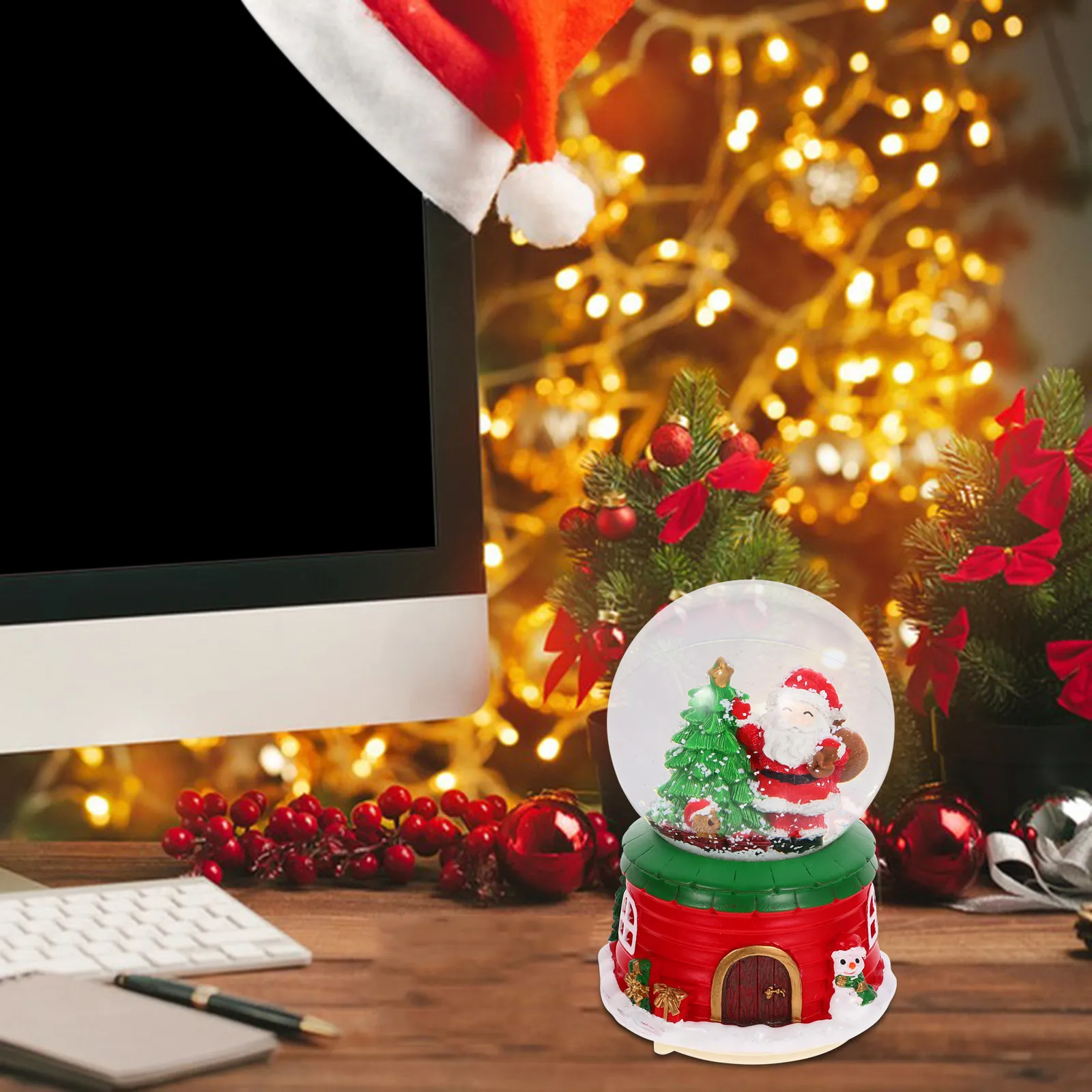 

Хрустальный снежный шар с подсветкой и музыкой, рождественский декор из смолы, музыкальный шар для подарка на Рождество, украшение для дома, стола, центральной части столешницы, стеклянный снежный шар