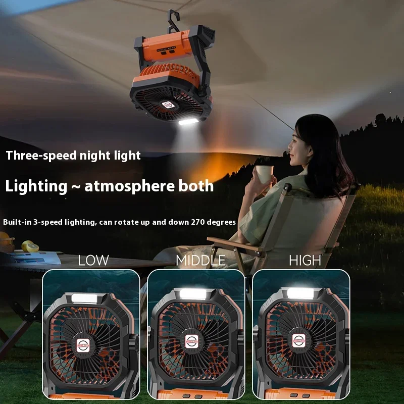 مروحة سقف معلقة متعددة الوظائف مع أضواء P20 مروحة تخييم داخلية وخارجية محمولة مع إضاءة