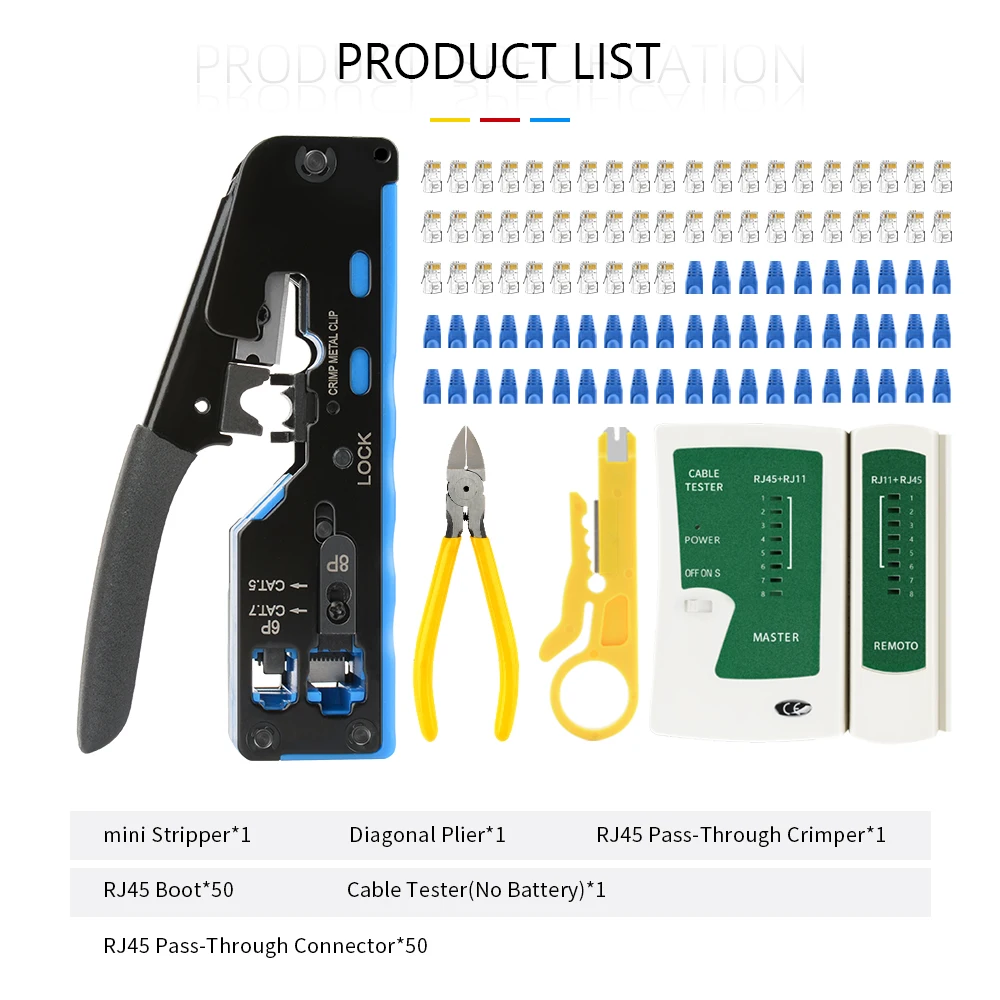 Steel Cable Stripper Cutter Cat5e Cat7 Network Manual Pliers Pass Crimping Tool Telecom Parts Crystal Head Cat5e Cat7 Network