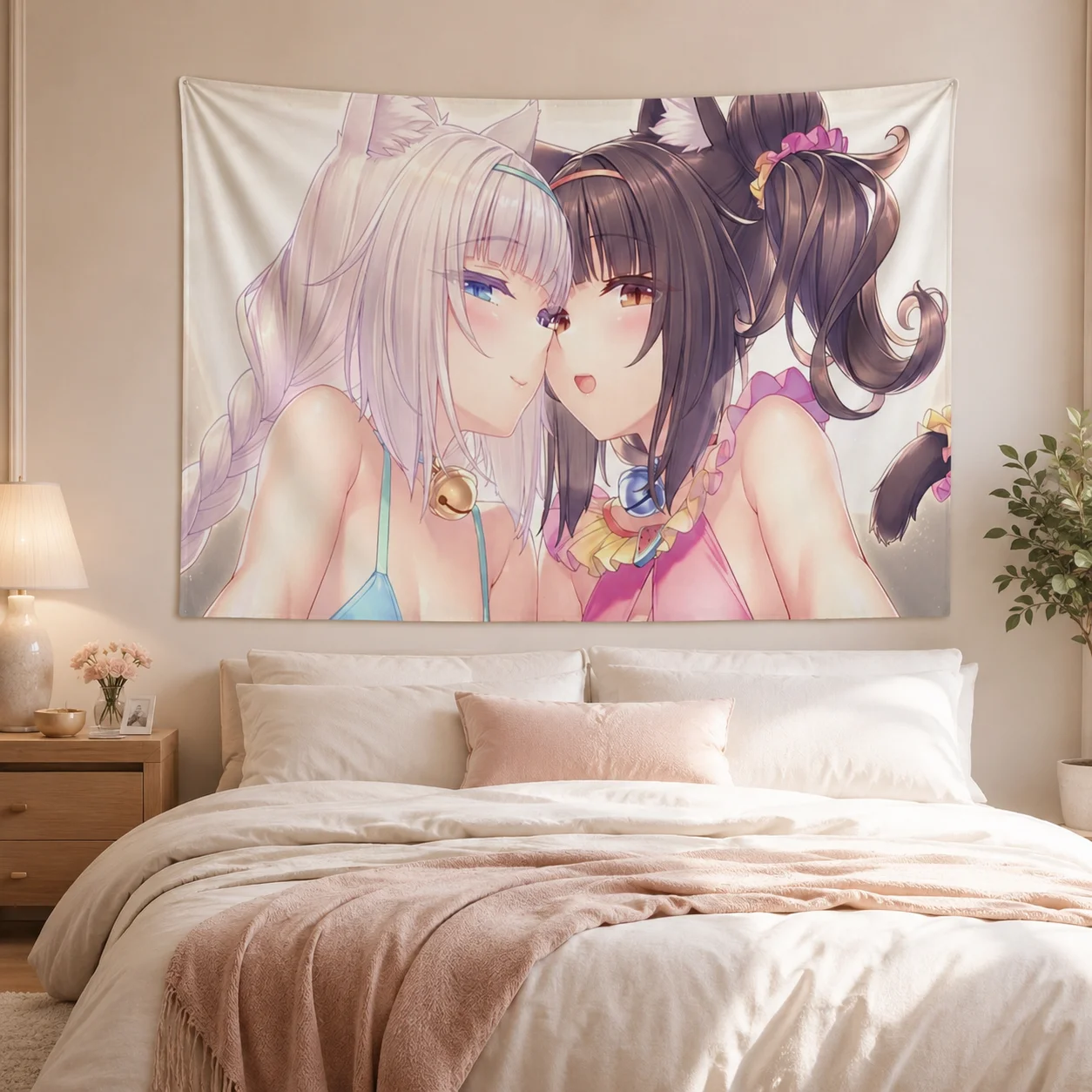 NEKOPARA Chocola & Vanilla Anime Tapestry, Cat Girl Wall Hanging for Bedroom