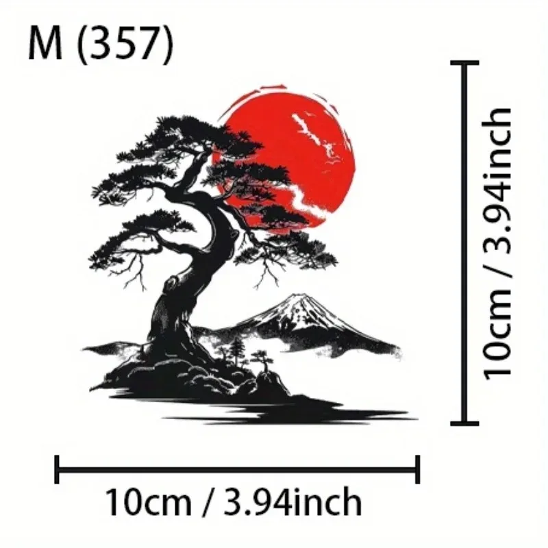 QF-1234 Japanese Bonsai & Mount Fuji Vinyl Sticker, Durable PVC Scratch-Resistant Car Window Laptop Decal