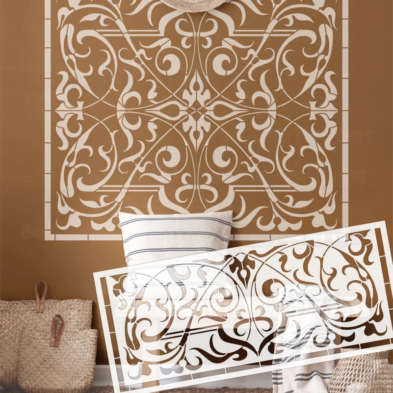 58cm - 105cm Stencil Wall Decor For Plaster Template To Paint Painting Ornamental Pattern Intricate Swirling Baroque S573