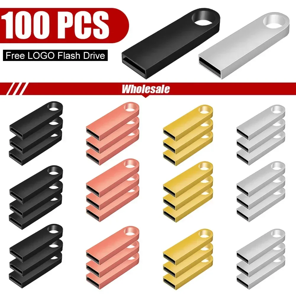 100 Cái/lốc Bút 64GB 32GB 16GB Pendrive USB Kim Loại Đèn Led 8GB 4GB 2GB 1GB 512MB Phím Usb Gậy Chụp Hình Giá Rẻ Laser Logo