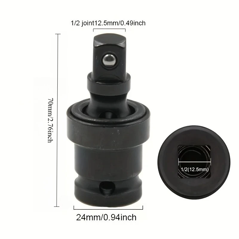 1/2 Inch Drive Universal Joint Socket Adapter, 360° Swivel Steel Ball Impact Socket for Electric Wrench Efficiency Enhancement