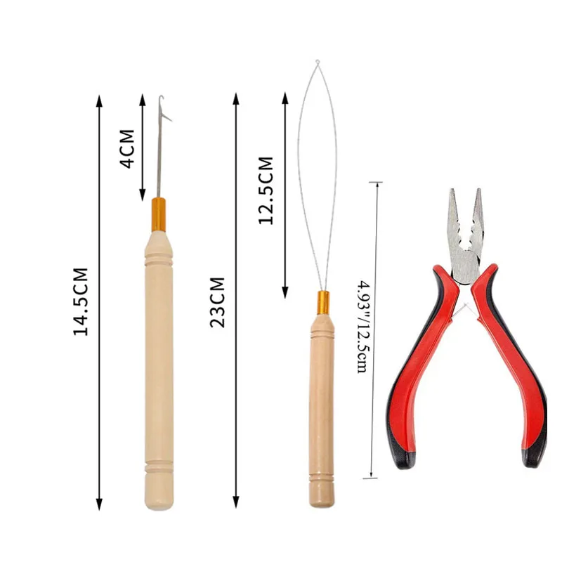 500/1000Pcs Micro Silicone Rings Hair Extensions Kit I-tip Hair Pliers Micro Pulling Hook Needle Loop Threader