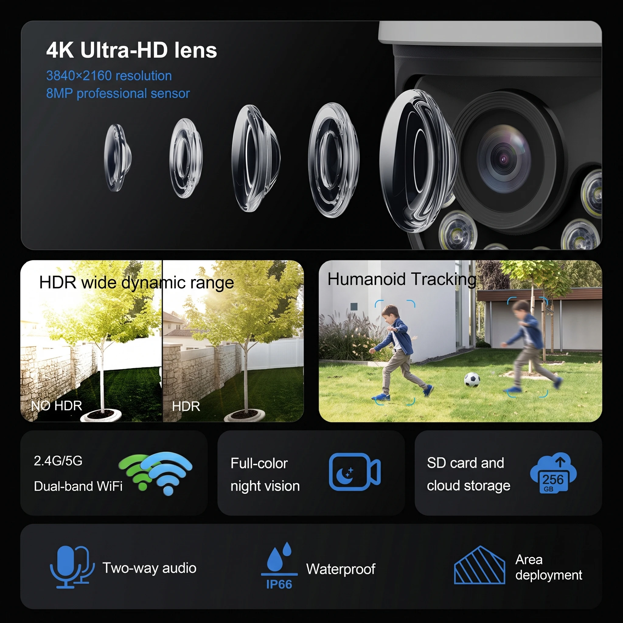 Srihome 8MP 4K WiFi PTZ Camera Smart Color Night Vision IP66 Outdoor Security 360° Coverage Smart Auto Tracking SH072