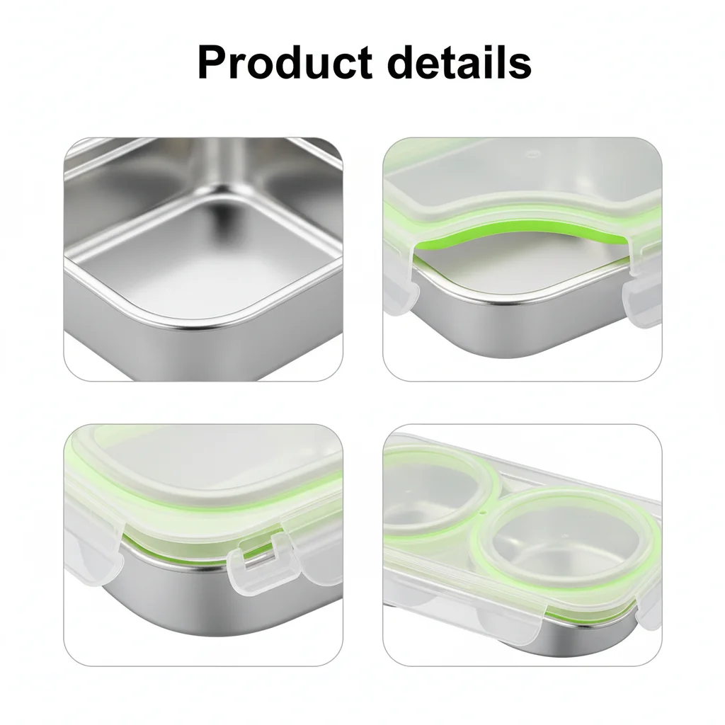 304 Stainless Steel Food Storage Container Two Compartment Airtight Prevents Odor Transfer Fridge Organizer