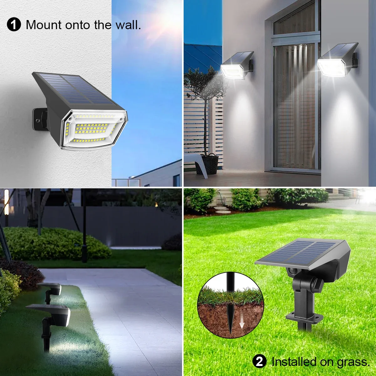 Built-in Large Capacity Battery LED Solar Floodlight Waterproof Spotlight Lamp Long Working Time for Garden Lawn Pathway
