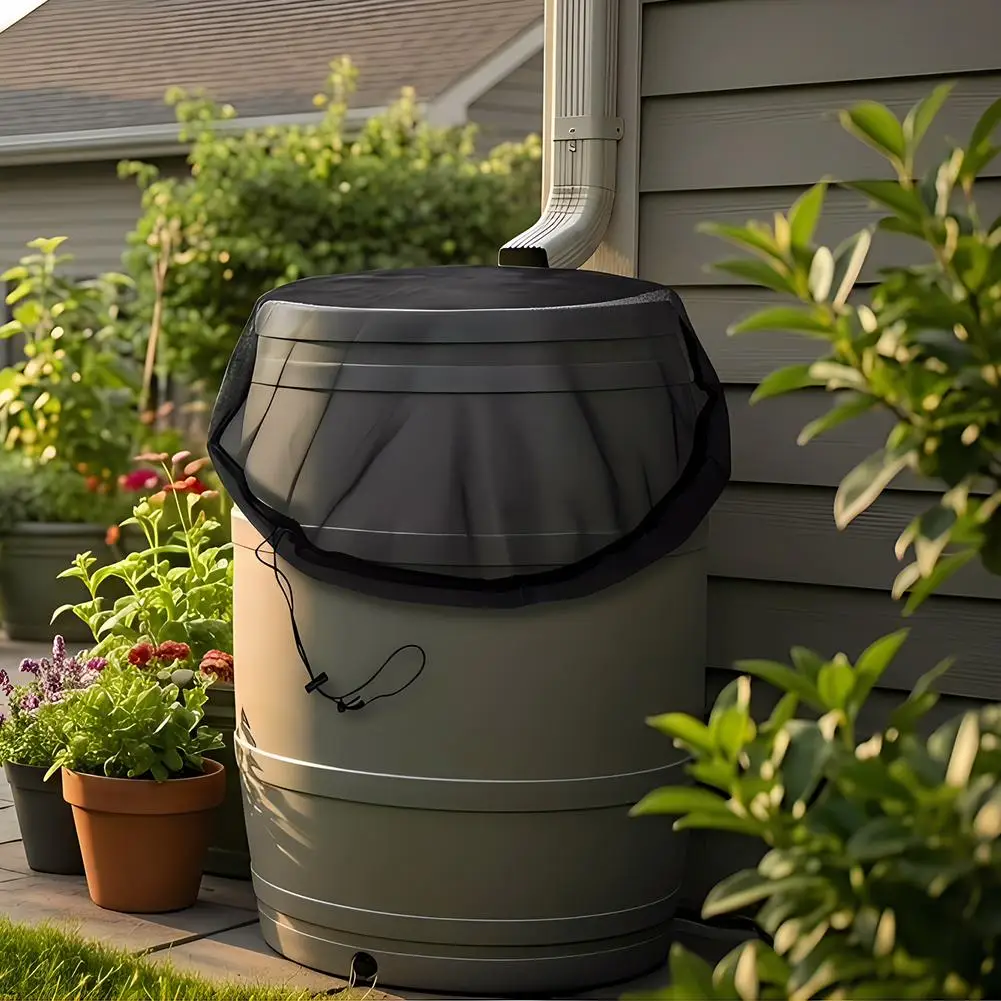 Rain Barrel Mesh Cover Adjustable Drawstring Rainwater Tank Screen Filter Net Anti Leaf Insect Guard For Garden Buckets