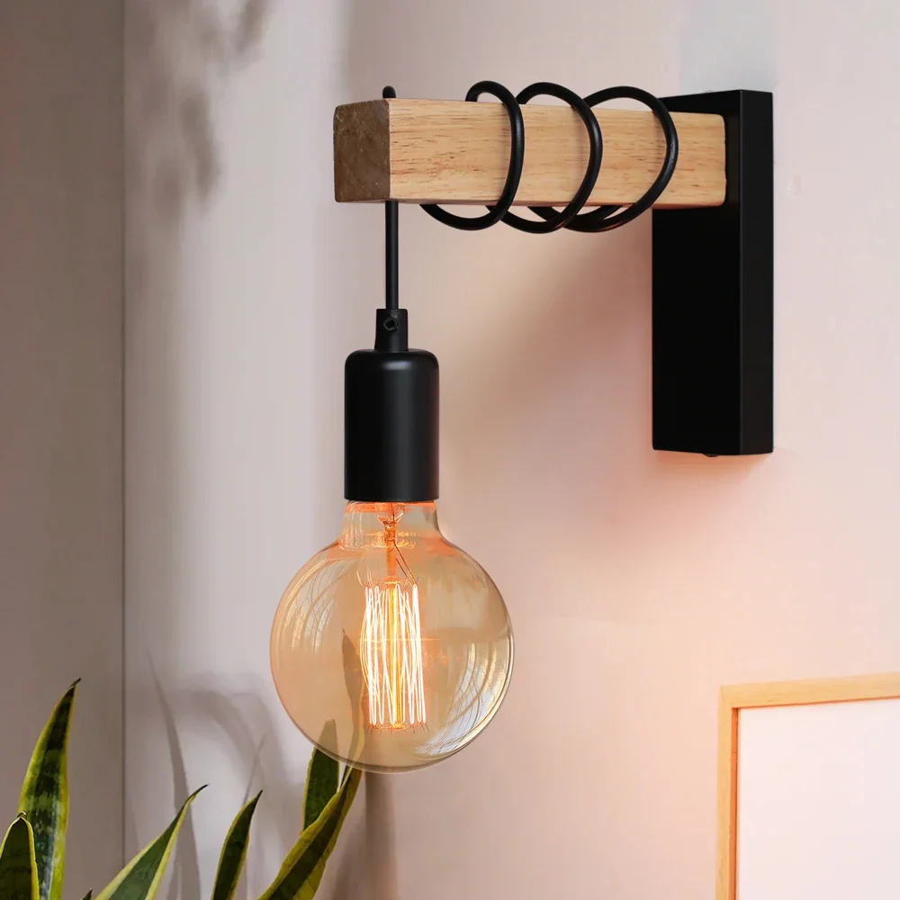 

110V/220V Wall light With Switch Function Iron Wood Wall Lamp E27 Retro Wall Light Indoor Sconce Lamp Dining Room Bedside Lamp