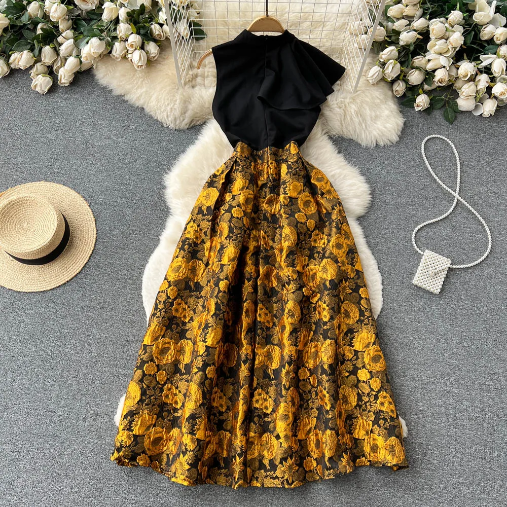 Printemps nouveau Design Fre brodé taille haute Svel Patchwork Gored jupe Dr coréen Sle a-ligne Midi Dr