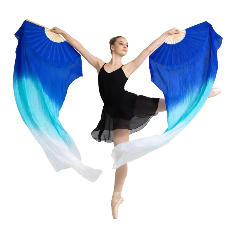 150cm Long Gradient Color Imitation Silk Belly Dance Fans Bamboo For Women Belly Dancing Stage Performance Practice Accessories image 2