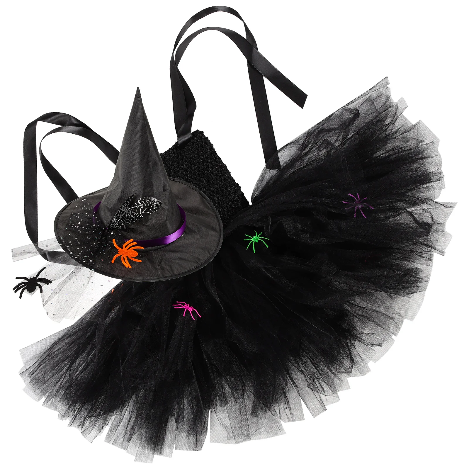 

100cm M Little Girl's Witch Hat Halloween Party Outfit for Girl Toddler Casual Dress Kids Princess Outfit Spider Witch Costume