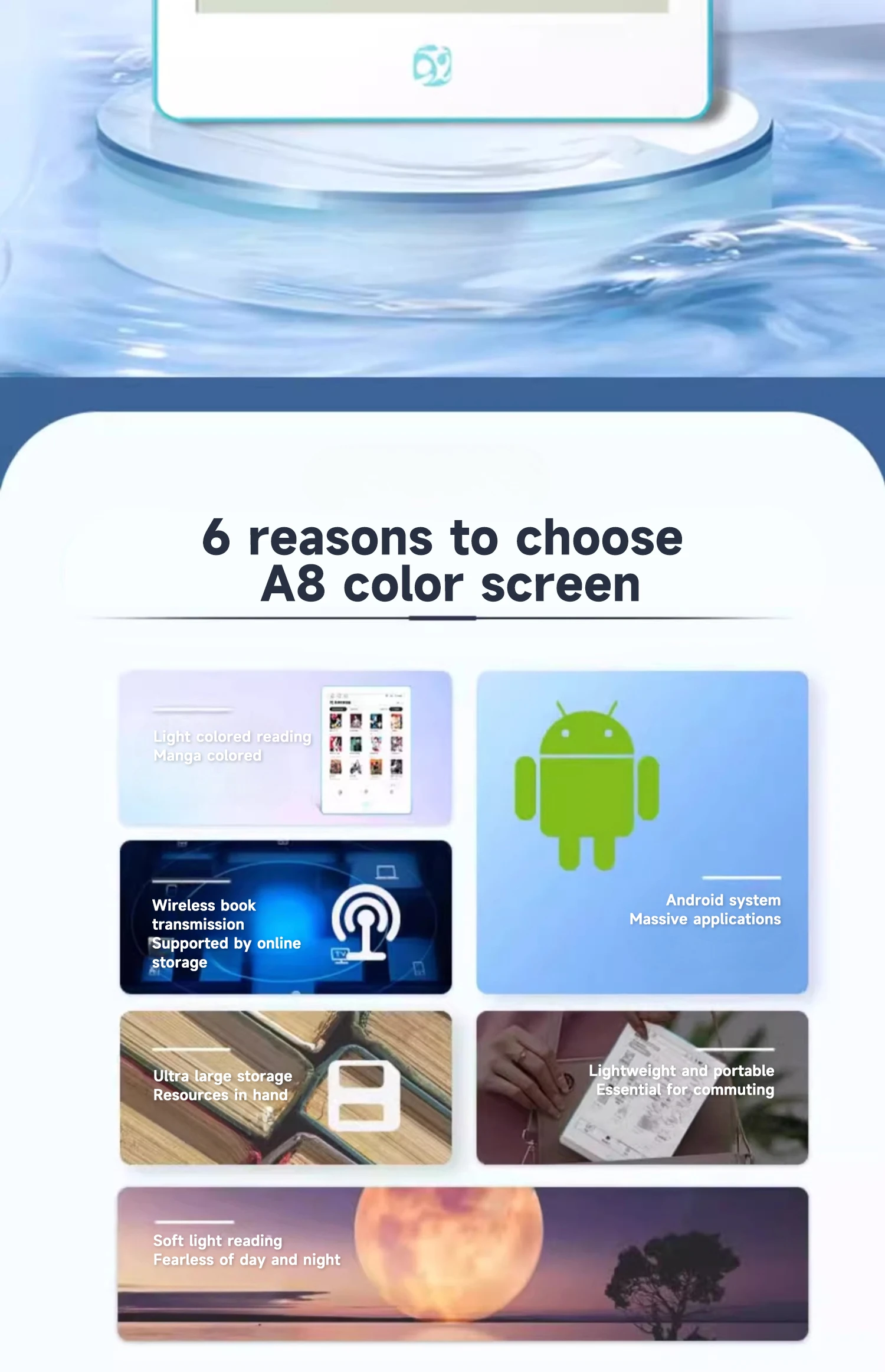 

2026HYRS A88 Заводская дешевая 6-дюймовая электронная книга OEM Android11 четырехъядерный Wi-Fi 32G Бизнес-обучающий эректор для детей Цветные планшеты Eink