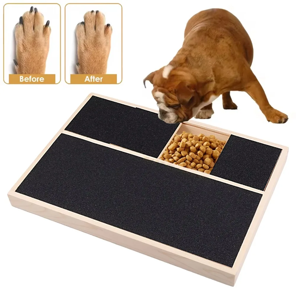 Pull-Out Dog Nail Scratch Board Wooden Built-in Snack Box Pet Nail Grinder Scratcher Stress-Free Dog Nail File Board