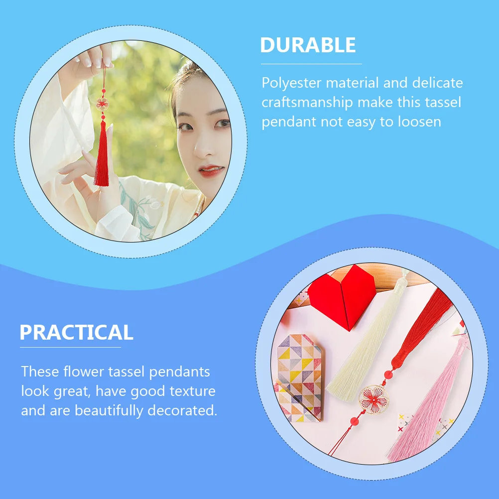 

3pcs Flower Tassel Pendant Polyester Hanging Decor For Diy Bookmark Chinese Style Tassel Spring Festival Door Hanfu Accessory