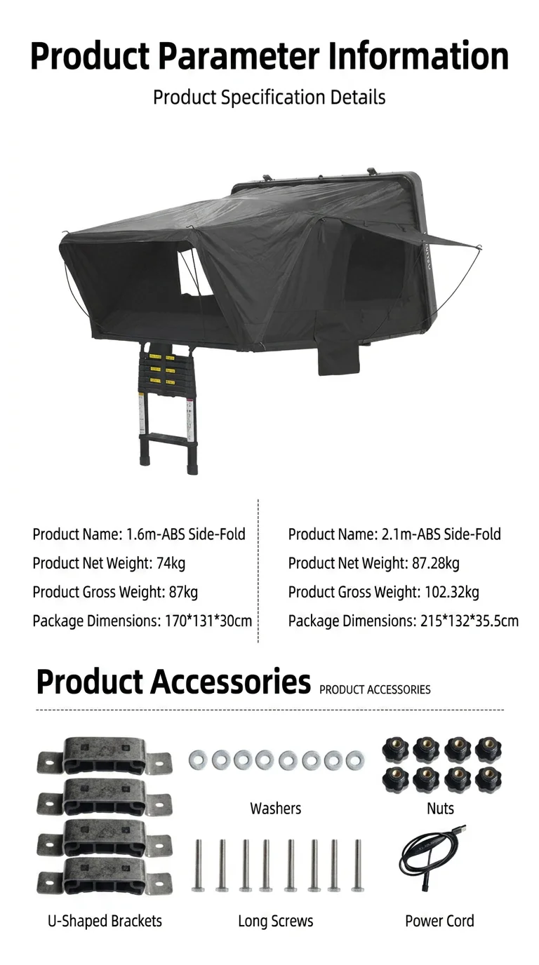 2026 Portable ABS Rooftop Tent Hard Shell Quick-Open Car Camping Tent Foldable Side Flip Roof Tent for Truck SUV Overlandpromote