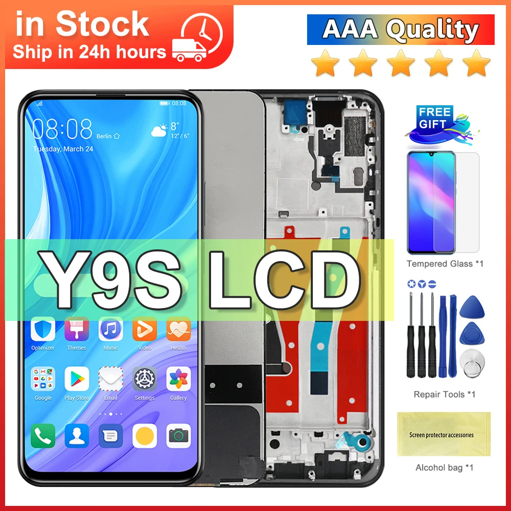 6.59'' For Huawei Y9s Display with Frame, Touch Screen Digitizer Assembly, For Huawei Y9S STK-L21,LX3,L22 Screen Replacement