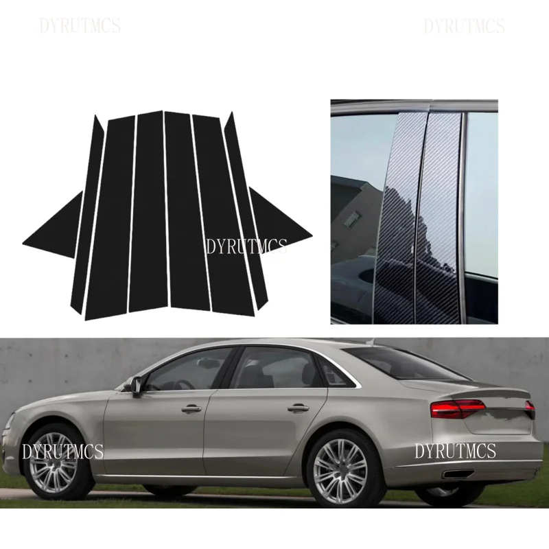 

8PCS Gloss Black Pillar Posts Silver Carbon Fit For Audi A8 D4 4H 2010-2017 2011 Window Decor Door Side Mouliding Trim Cover