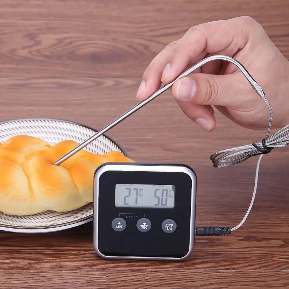 Long Probe Digital Food Thermometer Waterproof Timed BBQ Meat Thermometer with Alarm Convertible Units