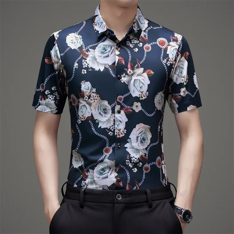 

4 Colors! Shirts for Men 2024 Summer New Men's Breathable Short Sleeved Shirt Trendy Pattern Casual Cool Fashion T-shirt Top