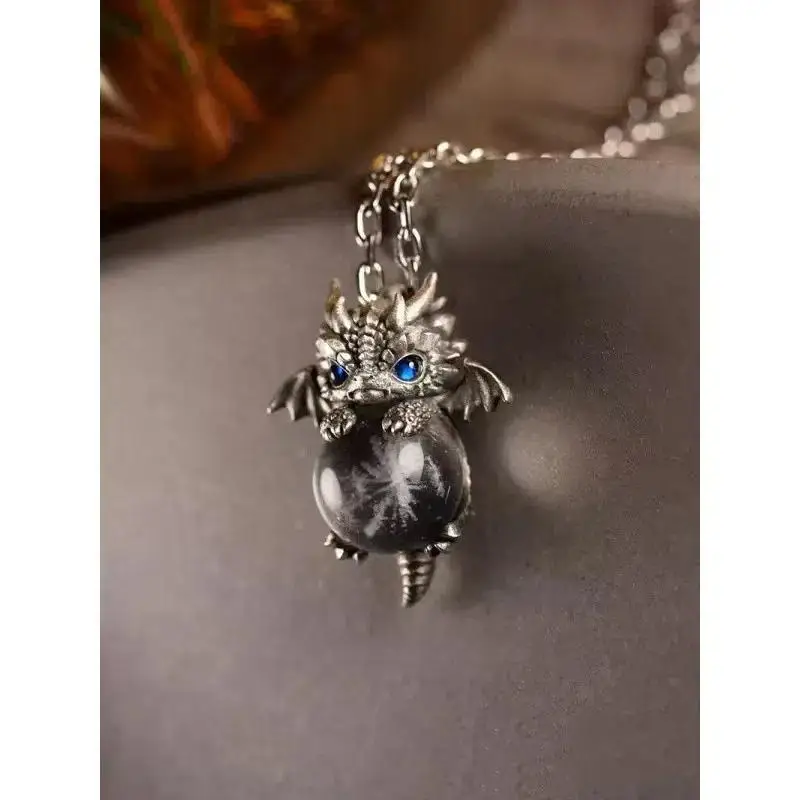 خمر النمط الصيني لطيف التنين قلادة للرجال النساء رائعة الحيوان قلادة قلادة مجوهرات اكسسوارات هدايا محظوظة جيدة #4
