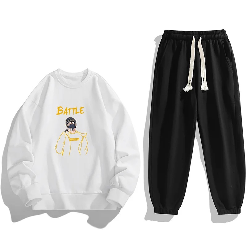 

Large Size Men's Printed Sweatirt Pants Set Student Casual Sportswear Long Sve Autumn Collection Youth Long Trousers