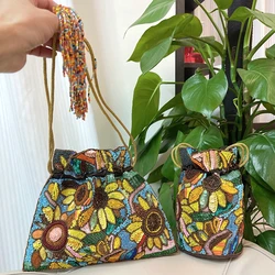 DOYUTIG Brand Indian Handmade Beaded Sunflower Handbag Fashion Bucket Bag Women's Embroidered Bag Beauty Evening Totes N025