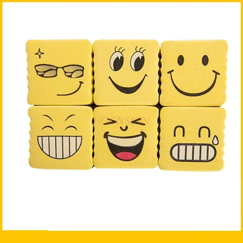 6pcs Cartoon smiley face emoticon board eraser, children's blackboard eraser, glass board eraser, whiteboard pen board eraser