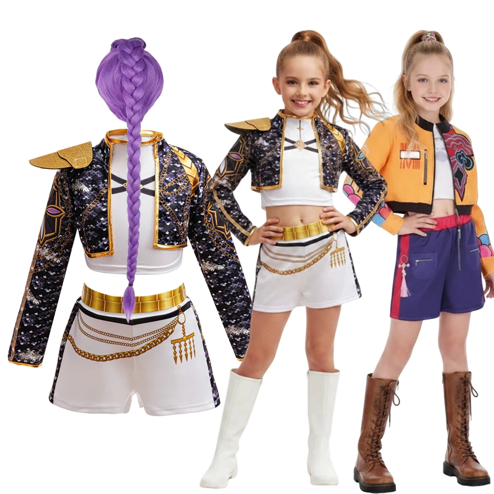 Girls Dance Performance Costume Cool Jacket & Shorts 3PCS Set Singer Show Halloween Birthday Party Role Play Outfit
