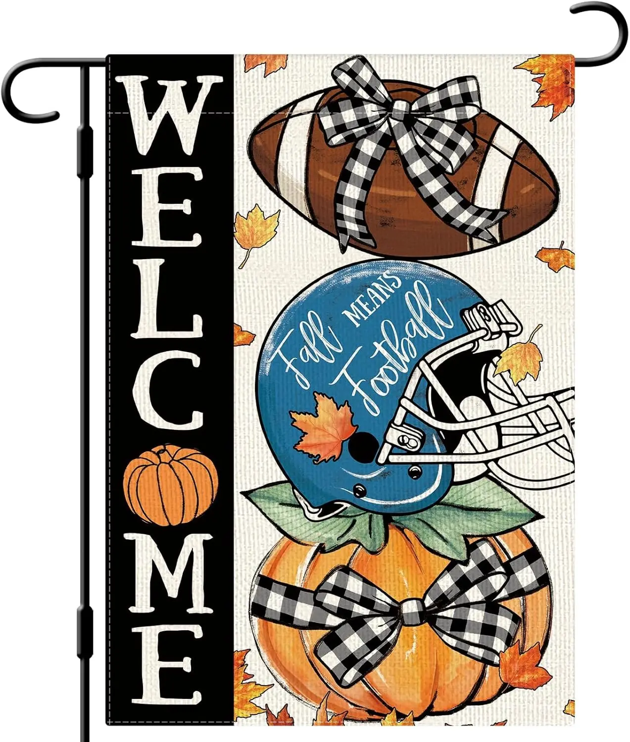 DLZDN Fall Football Pumpkin Welcome Garden Flag 12×18 Inch Double Sided Vertical Burlap Farmhouse Yard Flag Thanksgiving Hol GGX