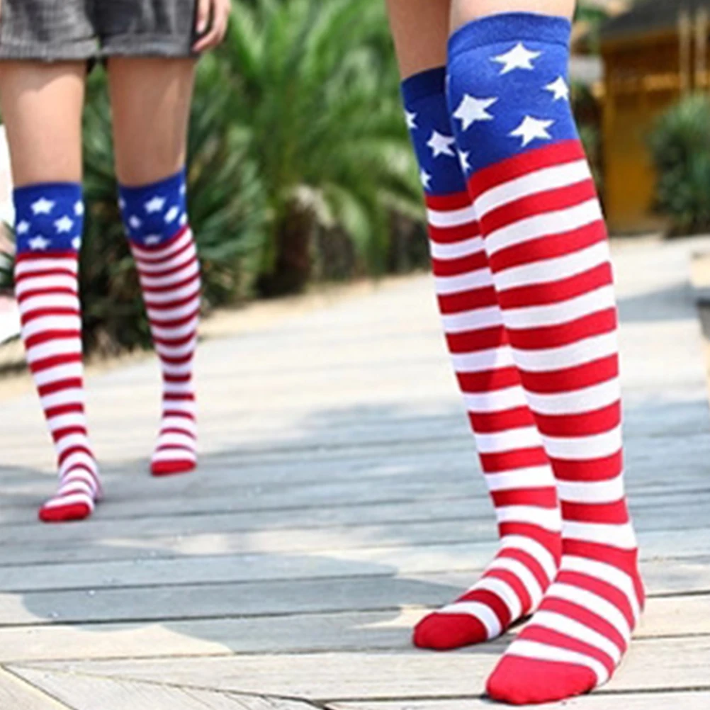 

Five Pointed Star High Socks Over Knee Patriotic Stockings Long Women Socks Cosplay Party Daily Hip Hop