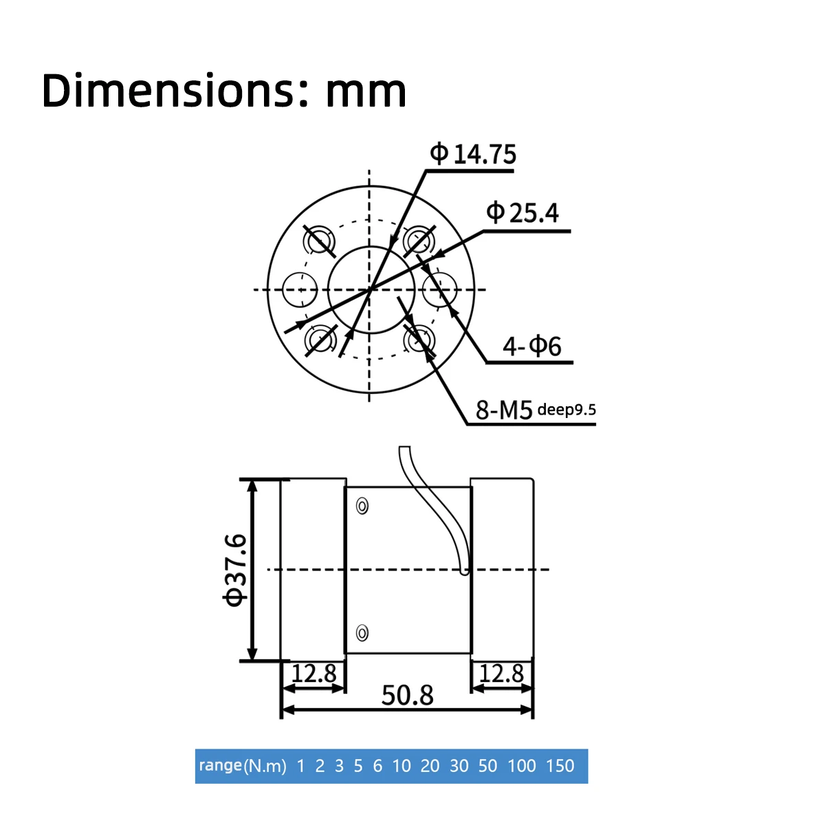 Micro Static Torque Sensor for Measuring Rotational Force, Small-sized Torque DYJN-104 with High Precision0.5-150N.m