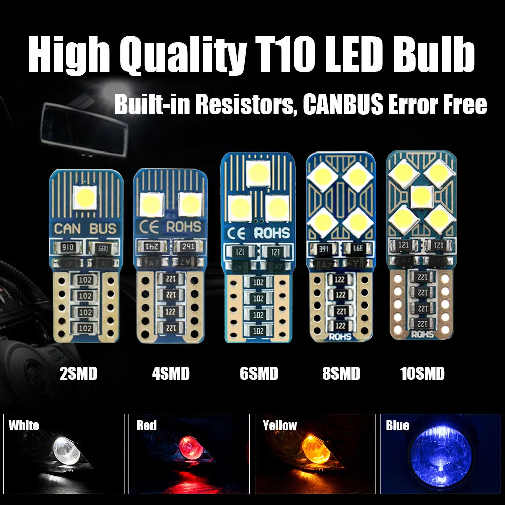 

1pc Car LED Bulb T10 W5W Interior LED Light Canbus No error 12V 6500K White 3030 SMD Auto Door Wedge Side Clearance Lamp 5W5