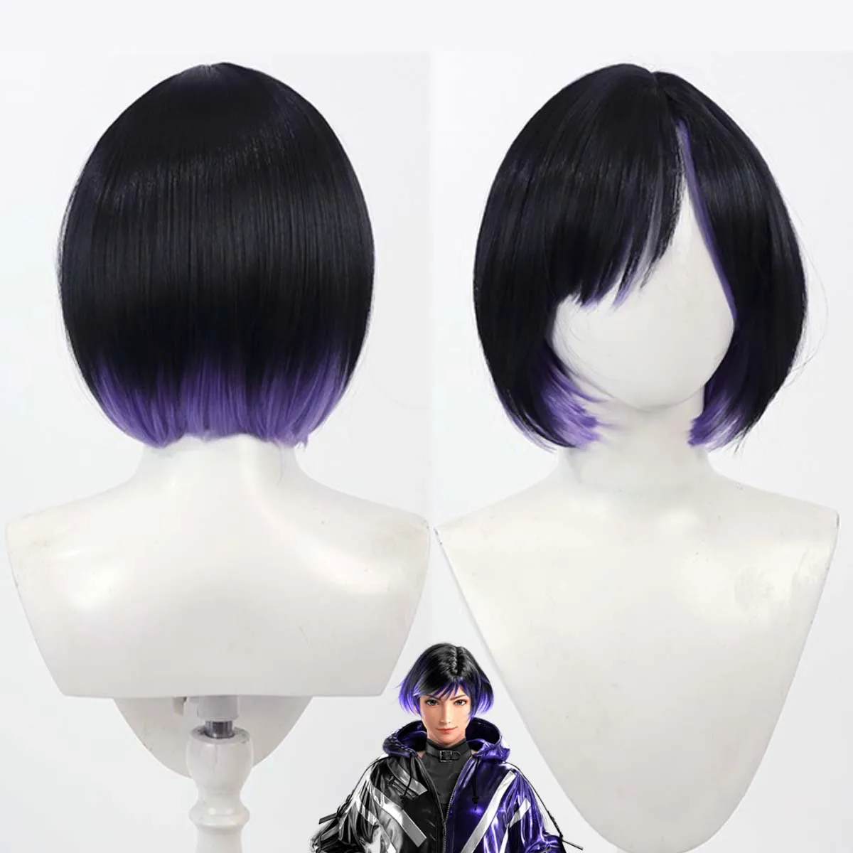 Halloween Game Role-playing Tekken 8 Reina Cosplay Black Blue Heat Resistant Hair Wig